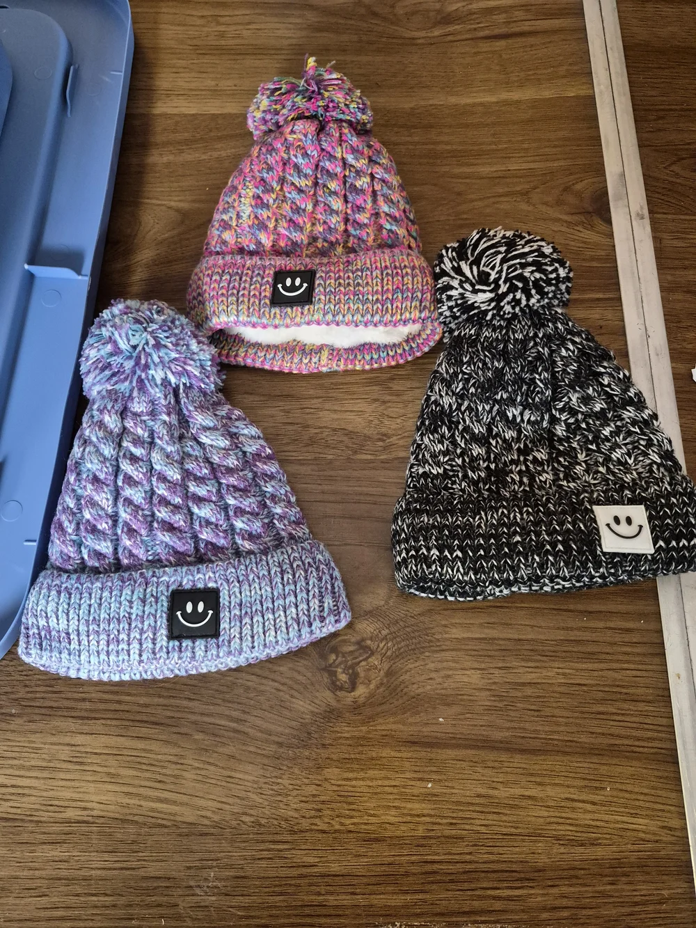 Kids Pom-Pom Beanie Hat - Multicolor, Purple, Black Bin 45